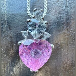 925 Silver With Pink Heart Pendant Necklace